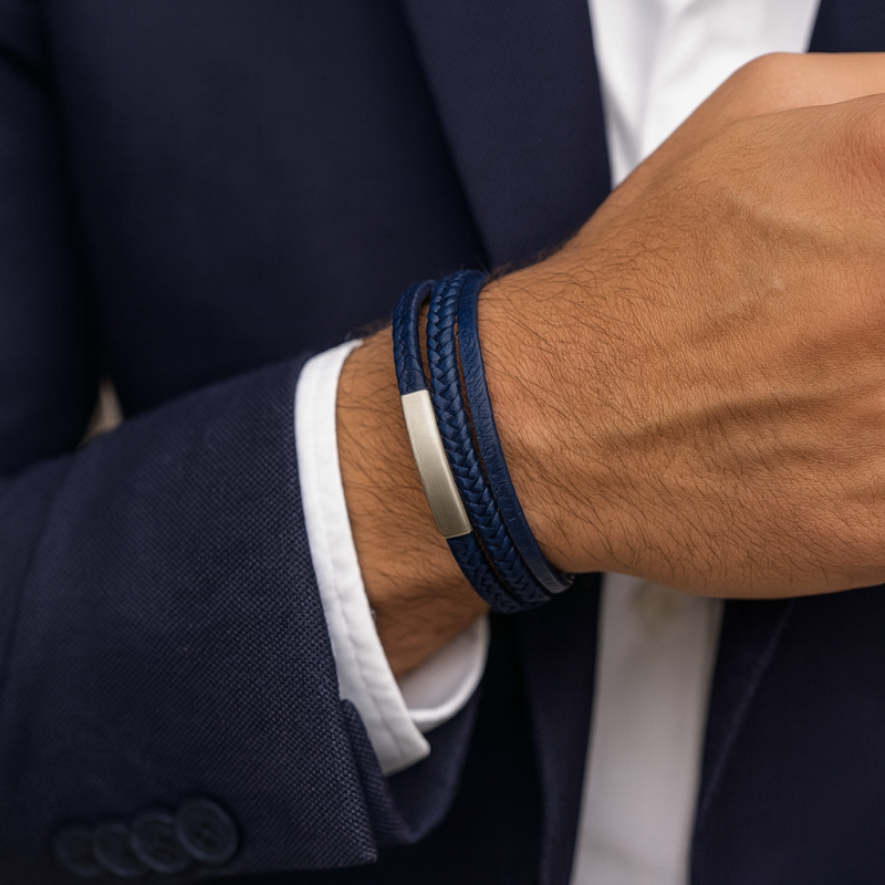 Βραχιόλι Senza Men's Steel Blue Leather Strap