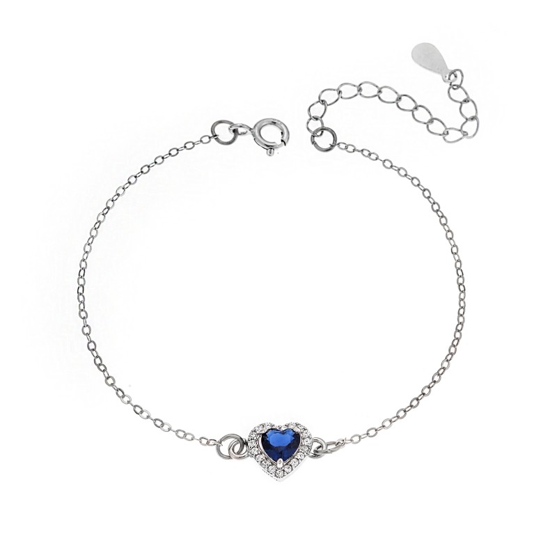 Βραχιόλι Senza Silver 925, καρδιά με μπλε ζιργκόν