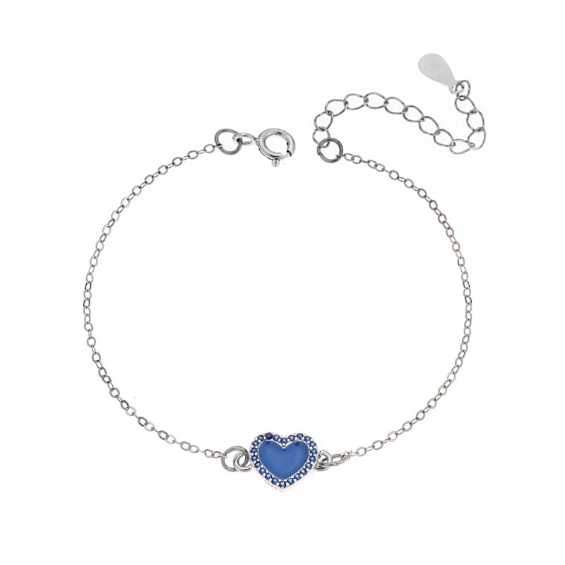 Βραχιόλι Senza Silver 925, καρδιά με σμάλτο και μπλε ζιργκόν