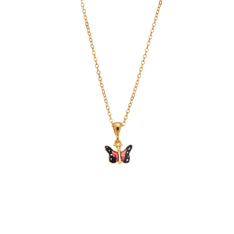 Μενταγιόν Senza από επιχρυσωμένο ασήμι 925, με ροζ πεταλούδα