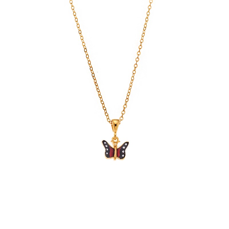 Μενταγιόν Senza από επιχρυσωμένο ασήμι 925, με κόκκινη πεταλούδα
