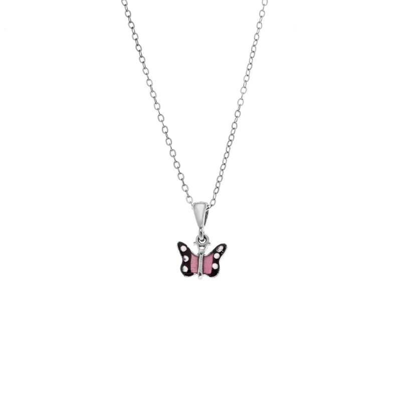 Μενταγιόν Senza από ασήμι 925, με ροζ πεταλούδα