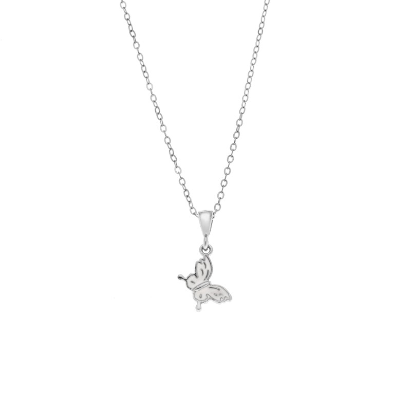 Μενταγιόν Senza από ασήμι 925, με λευκή πεταλούδα