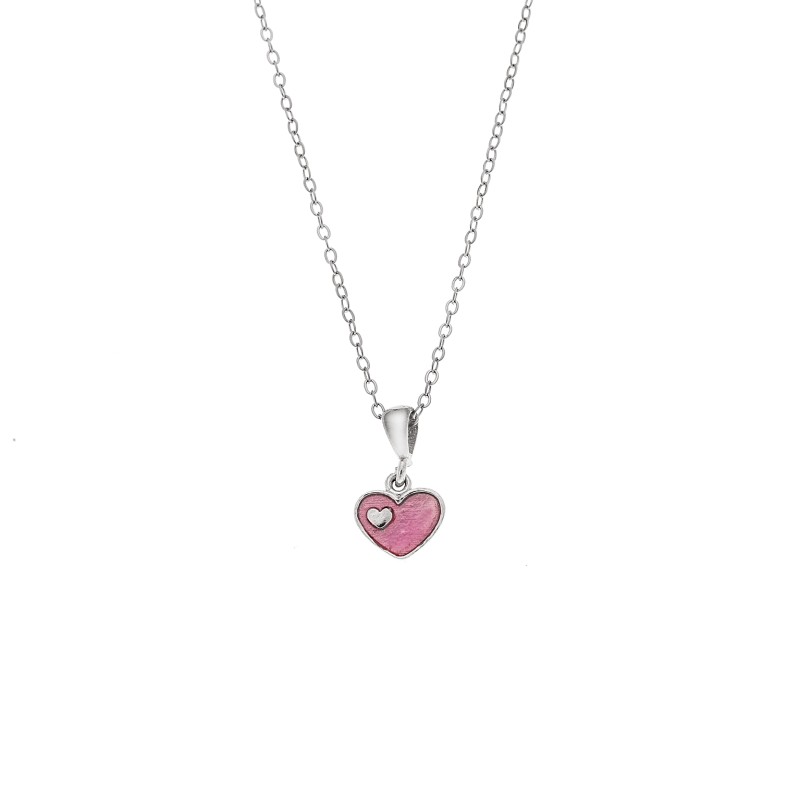 Μενταγιόν Senza από ασήμι 925, με ροζ καρδούλα