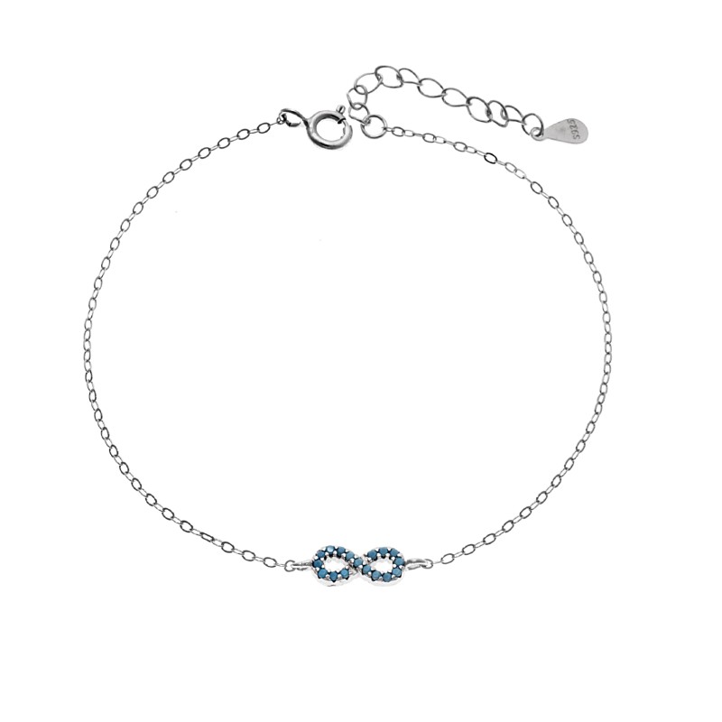 Βραχιόλι SENZA Άπειρο Rhodium Plated Ασήμι 925 Double Face Τurquoise
