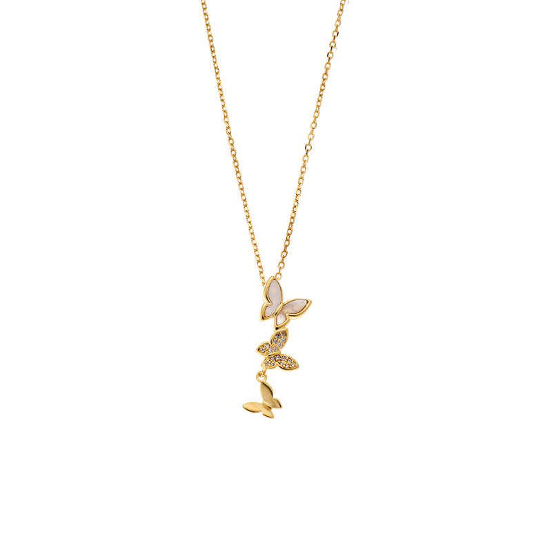 Κολιέ SENZA Πεταλούδες Gold Plated Ασήμι 925 με Φίλντισι