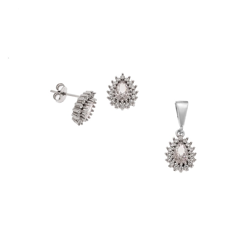 Σετ Μενταγιόν Σκουλαρίκια Γυναικείο SΕΝΖΑ Silver 925 Δάκρυ Λευκό