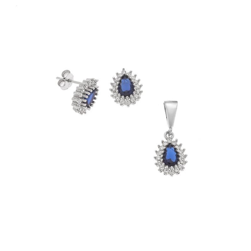 Σετ Μενταγιόν Σκουλαρίκια Γυναικείο SΕΝΖΑ Silver 925 Δάκρυ Μπλε