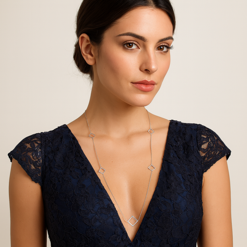 Κολιέ Μακρύ SENZA Ασήμι 925 Ρόμβος