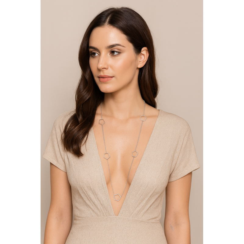 Κολιέ Μακρύ SENZA Ασήμι 925 Πολύγωνο