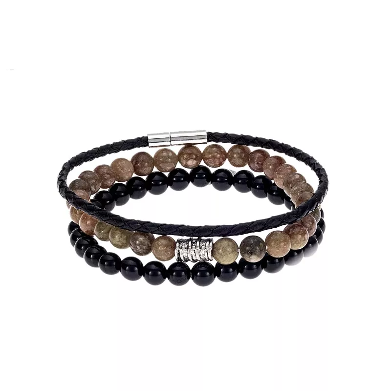 Βραχιόλια Senza Men's Black Leather & Multicolor Set