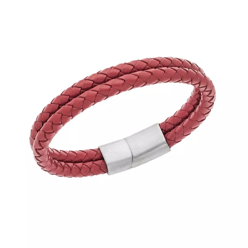 Βραχιόλι Senza Men's Steel Red Leather Strap