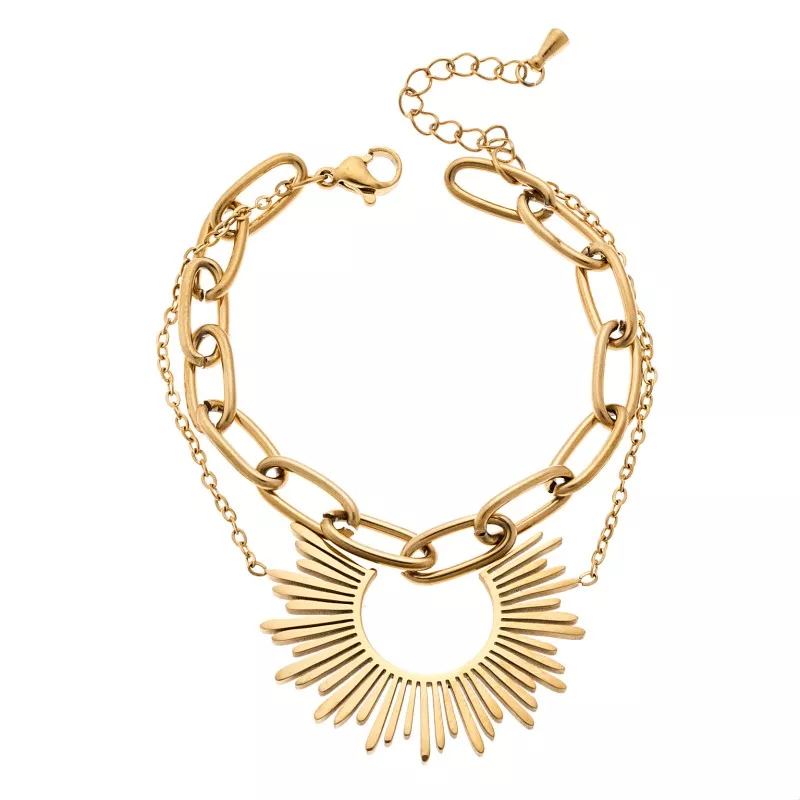 Βραχιόλι Senza Steel Gold Plated, Διπλό αλυσιδωτό με κρεμαστό στοιχείο