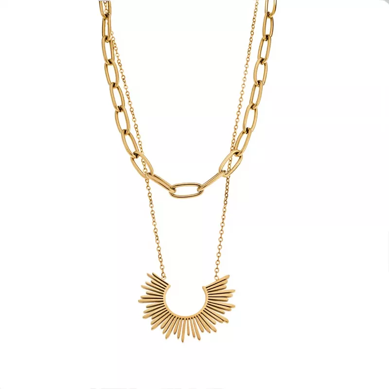 Κολιέ Senza Steel Gold Plated, Διπλό με σχέδιο