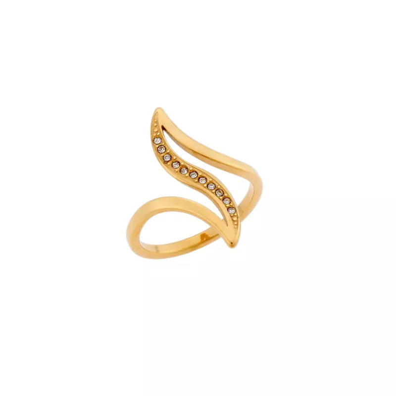 Δαχτυλίδι Senza Gold Plated Steel, φαρδύ με λευκές πέτρες