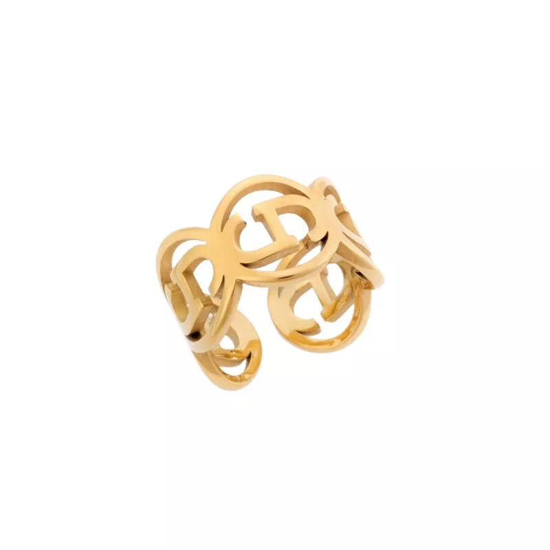 Δαχτυλίδι Senza Gold Plated Steel, φαρδύ με σχέδιο