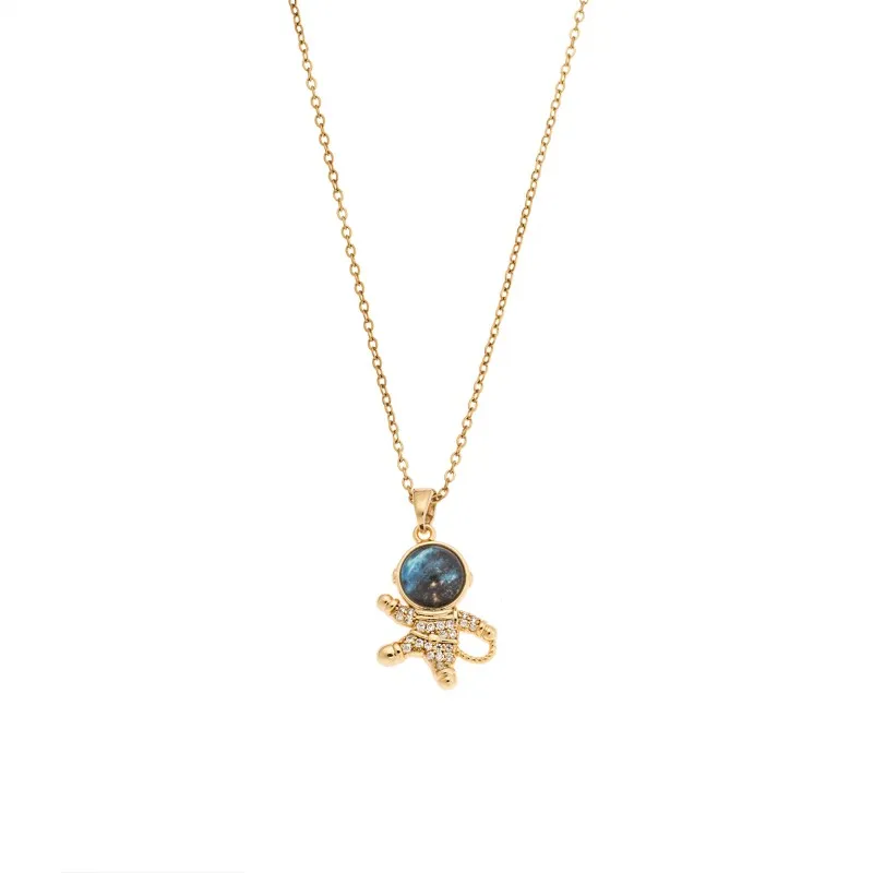 Μενταγιόν Senza Gold Plated Stainless Steel, Αστροναύτης με λευκές πέτρες