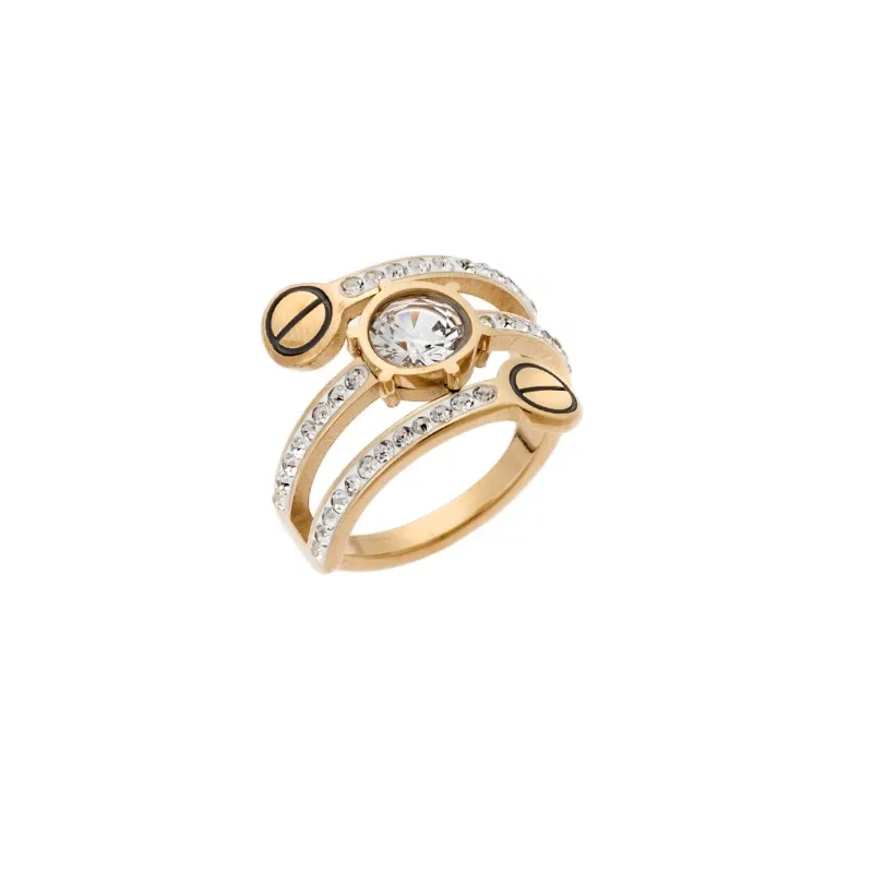 Δαχτυλίδι Senza Gold Plated Steel, τριπλό με λευκές πέτρες
