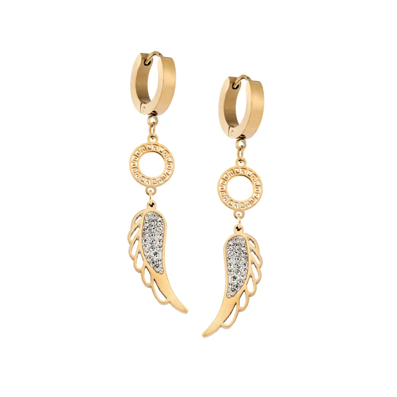 Σκουλαρίκια Γυναικεία SENZA Gold Plated Steel, Κρίκος με Φτερό