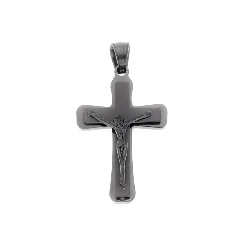 Μοτίφ Senza Men's Steel, Σταυρός με τον Εσταυρωμένο σε μαύρο χρώμα από ατσάλι