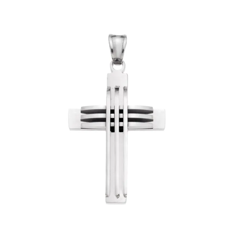 Μοτίφ Senza Men's Steel, Σταυρός με γραμμές από ατσάλι