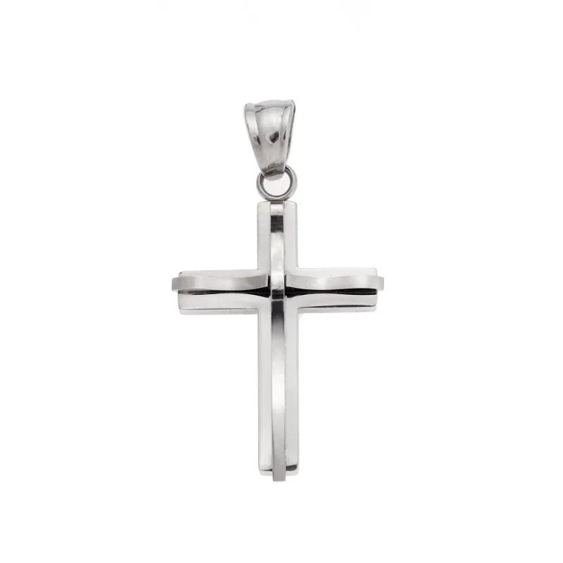 Μοτίφ Senza Men's Steel, Σταυρός με κυματιστό σχέδιο από ατσάλι