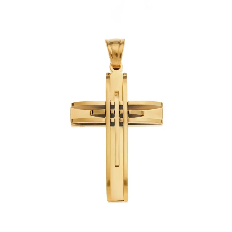Μοτίφ Senza Men's Steel, Σταυρός με γραμμές από επιχρυσωμένο ατσάλι