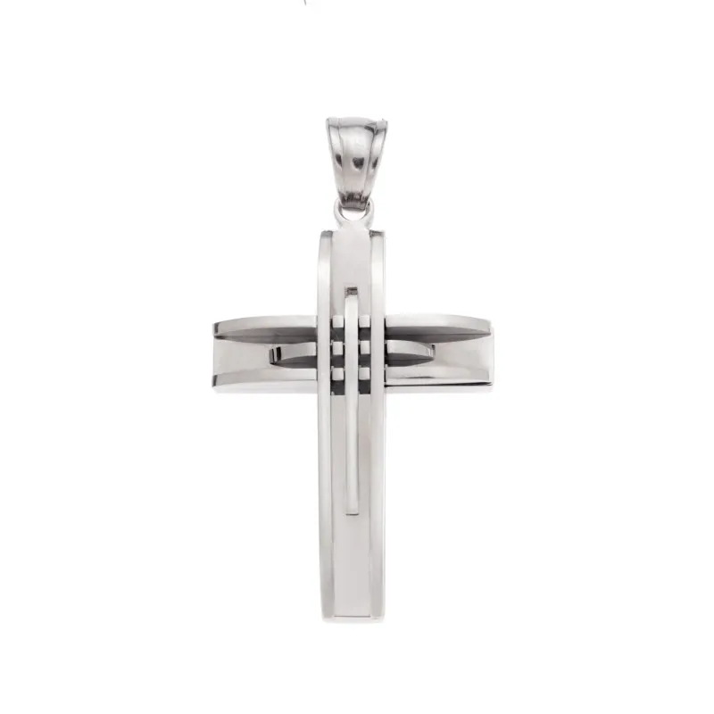 Μοτίφ Senza Men's Steel, Σταυρός με γραμμές από ατσάλι