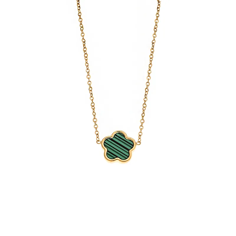 Κολιέ Γυναικείο Senza Gold Plated Stainless Steel, Με πράσινη μαργαρίτα