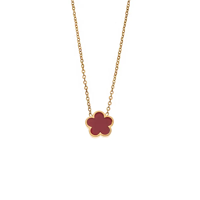 Κολιέ Γυναικείο Senza Gold Plated Stainless Steel, Με κόκκινη μαργαρίτα