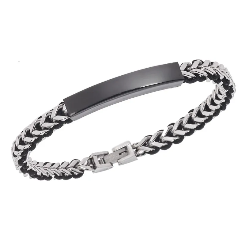Βραχιόλι Senza Men's Steel, με μαύρη ταυτότητα