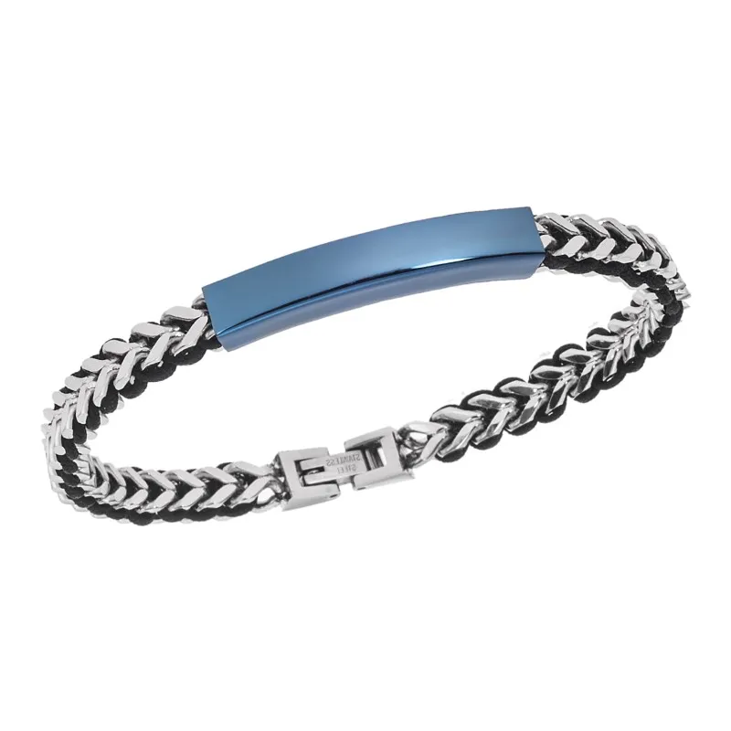 Βραχιόλι Senza Men's Steel, με μπλε ταυτότητα