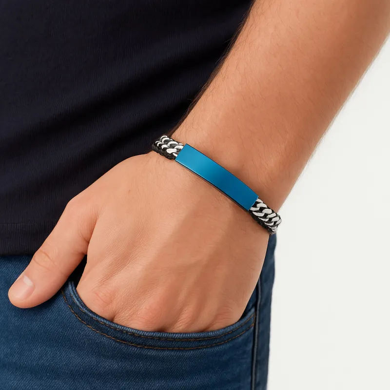 Βραχιόλι Senza Men's Steel, με μπλε ταυτότητα