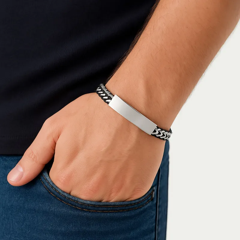 Βραχιόλι Senza Men's Steel, με ασημί ταυτότητα