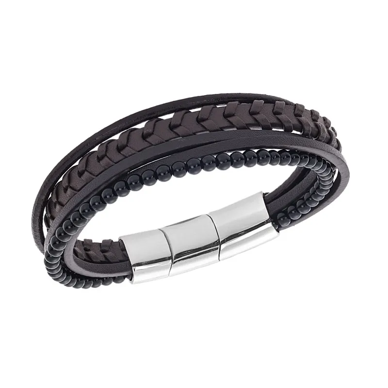 Βραχιόλι Senza Men's Steel Brown Leather Strap