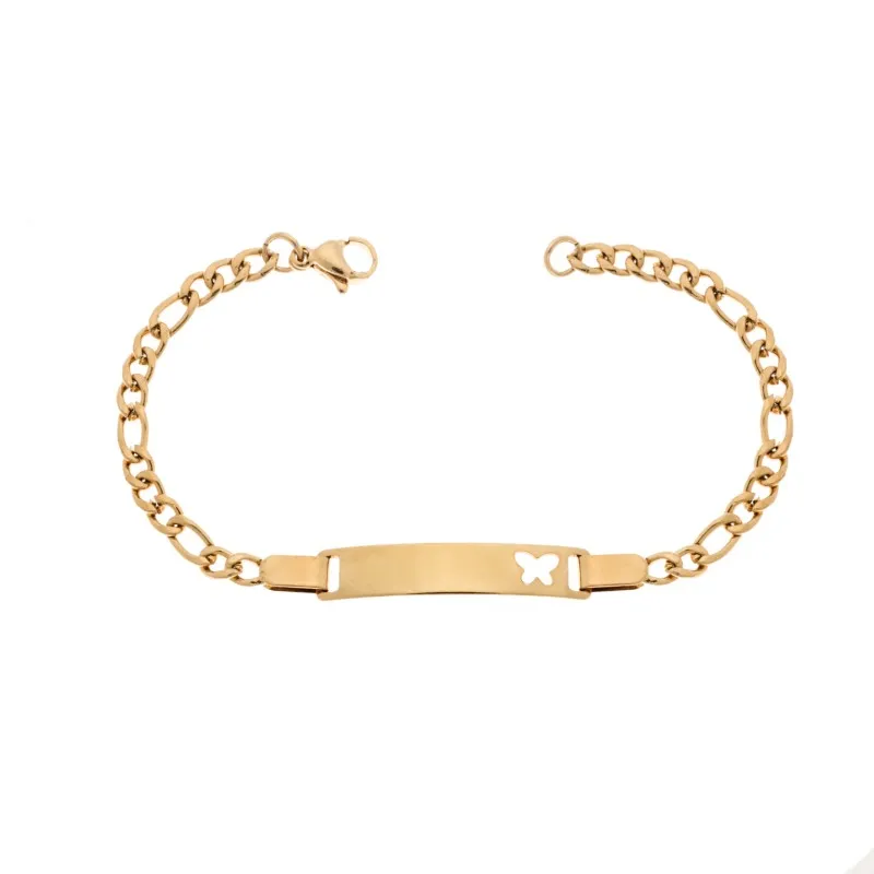 Βραχιόλι Senza Stainless Steel Gold Plated , ταυτότητα με πεταλούδα