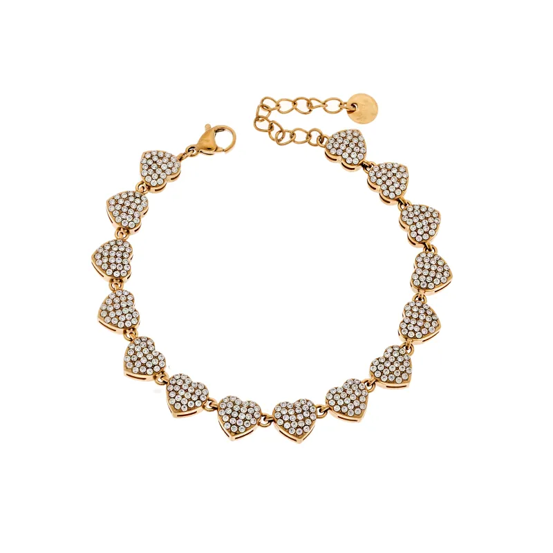 Βραχιόλι Γυναικείο SENZA Stainless Steel Gold Plated, καρδούλες με πέτρες