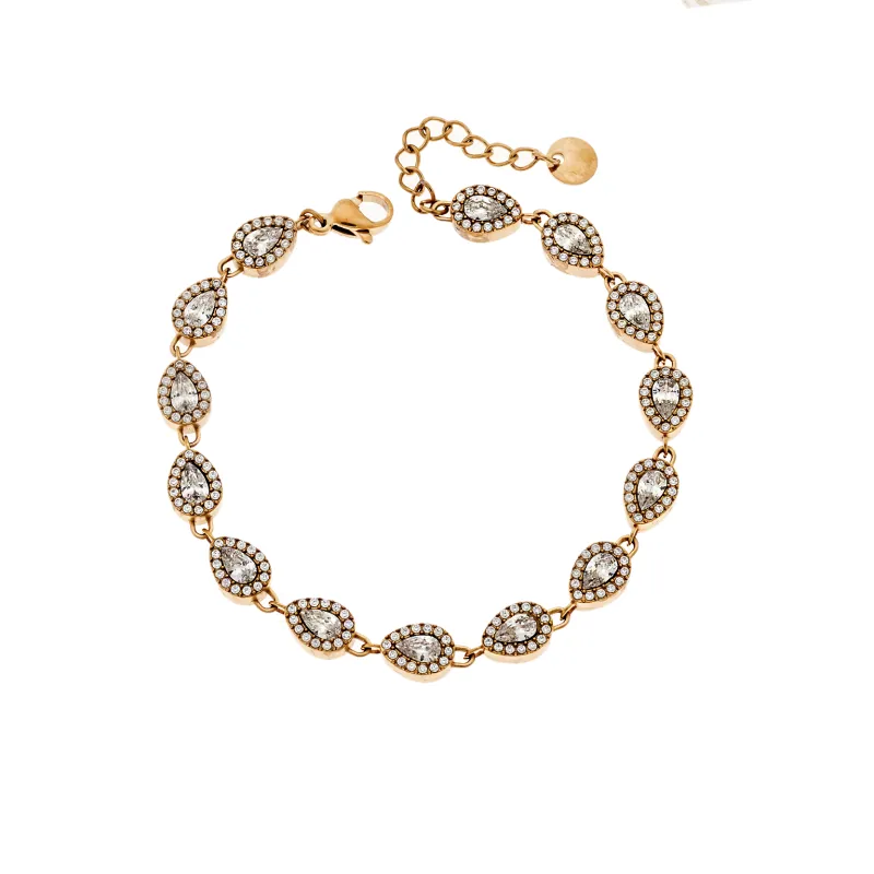Βραχιόλι Γυναικείο SENZA Stainless Steel Gold Plated, ριβιέρα με πέτρα δάκρυ