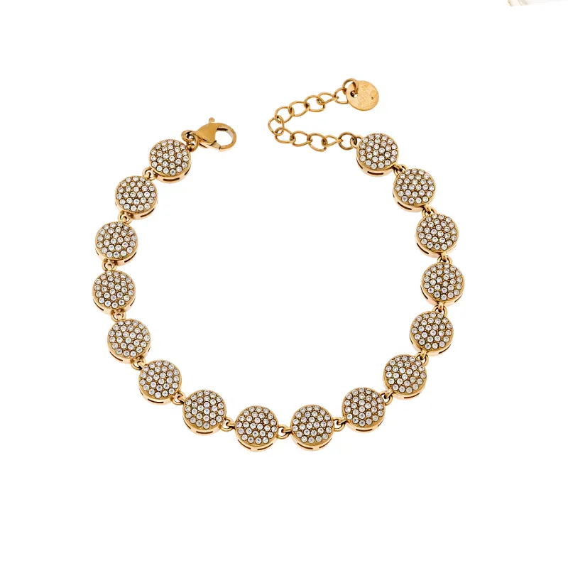Βραχιόλι Γυναικείο SENZA Stainless Steel Gold Plated, ριβιέρα με στρογγυλα στοιχεία και πέτρες
