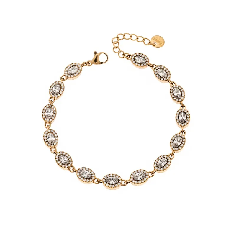 Βραχιόλι Γυναικείο SENZA Stainless Steel Gold Plated, ριβιέρα με οβάλ πέτρες