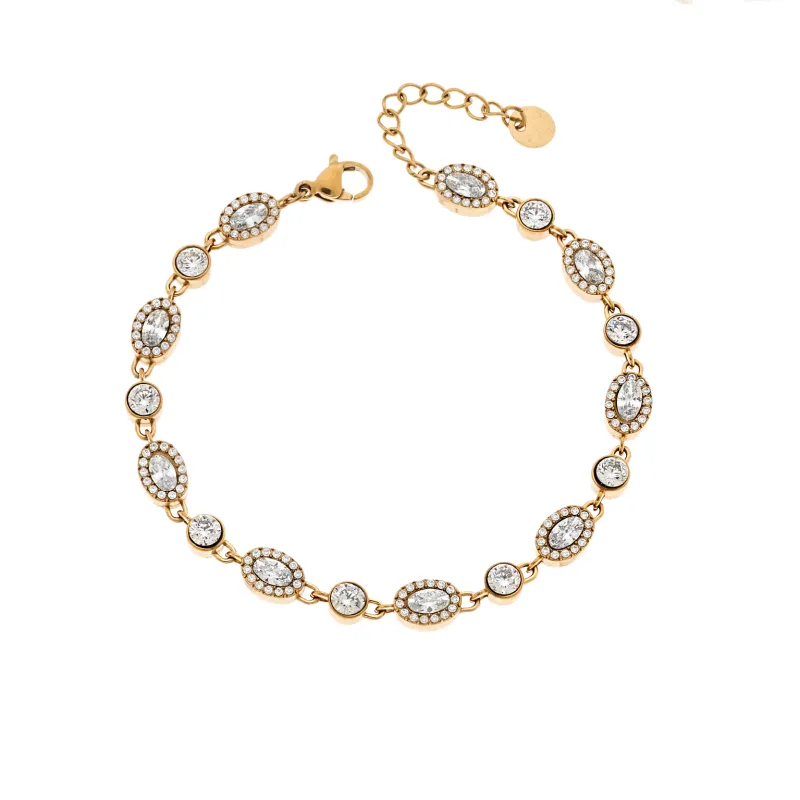 Βραχιόλι Γυναικείο SENZA Stainless Steel Gold Plated , ριβιέρα με οβάλ και στρογγυλές πέτρες