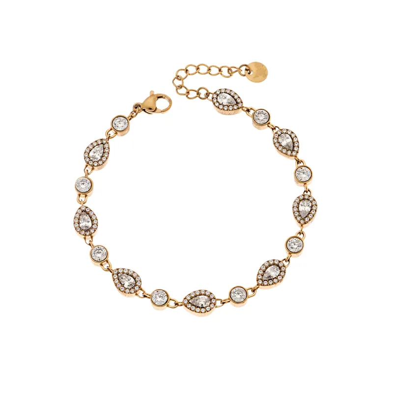 Βραχιόλι Γυναικείο SENZA Stainless Steel Gold Plated , ριβιέρα με οβάλ πέτρες