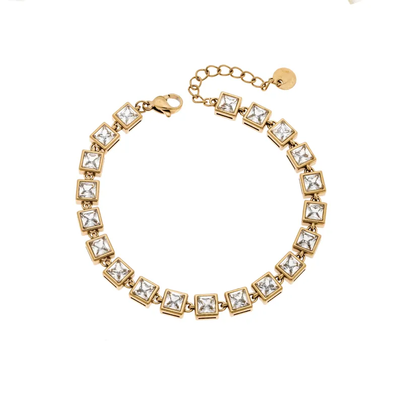 Βραχιόλι Γυναικείο SENZA Stainless Steel Gold Plated , ριβιέρα με τετράγωνες πέτρες