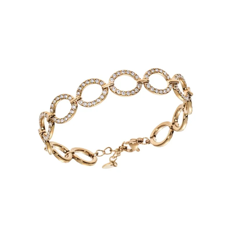 Βραχιόλι Γυναικείο SENZA Stainless Steel Gold Plated , με στρογγυλά στοιχεία και πέτρες