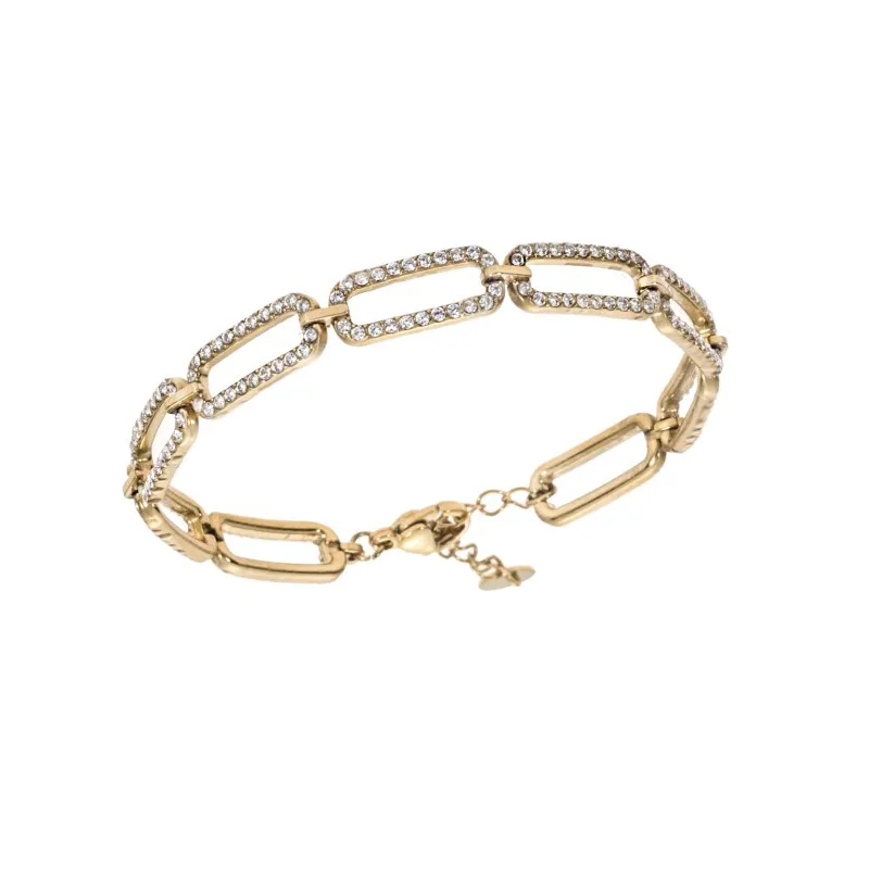 Βραχιόλι Γυναικείο SENZA Stainless Steel Gold Plated , με ορθογώνια στοιχεία και πέτρες