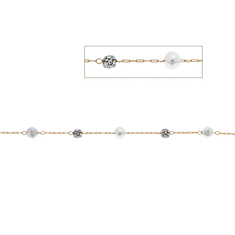 Καδένα Senza Stainless Steel Pearls-Strass Μέτρο
