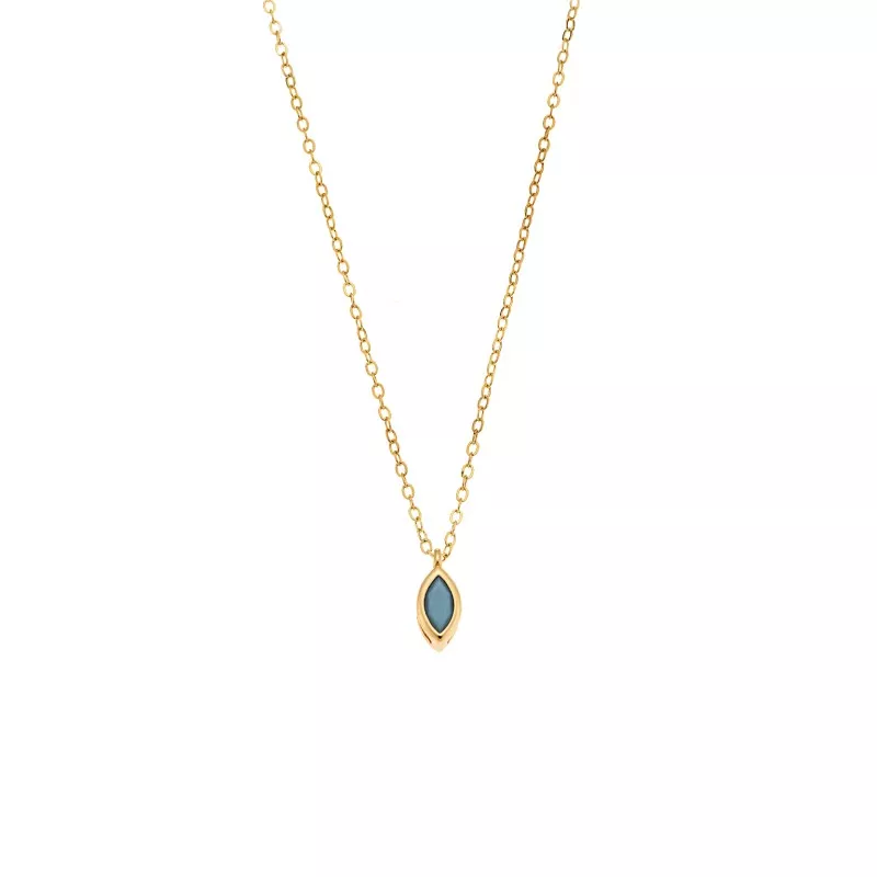 Μενταγιόν Senza Silver 925 Gold Plated, φύλλο με τυρκουάζ ζιργκόν