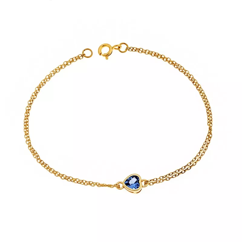 Βραχιόλι Senza Silver 925 Gold Plated, καρδιά με γαλάζιο ζιργκόν
