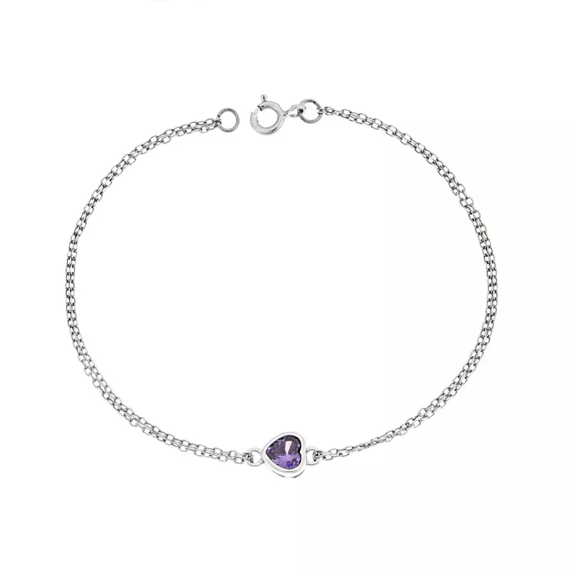 Βραχιόλι Senza Silver 925, καρδιά με μωβ ζιργκόν
