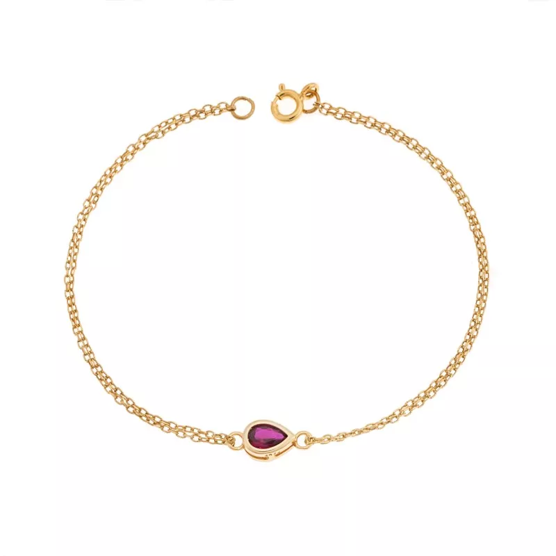 Βραχιόλι Senza Silver 925 Gold Plated, δάκρυ με κόκκινο ζιργκόν